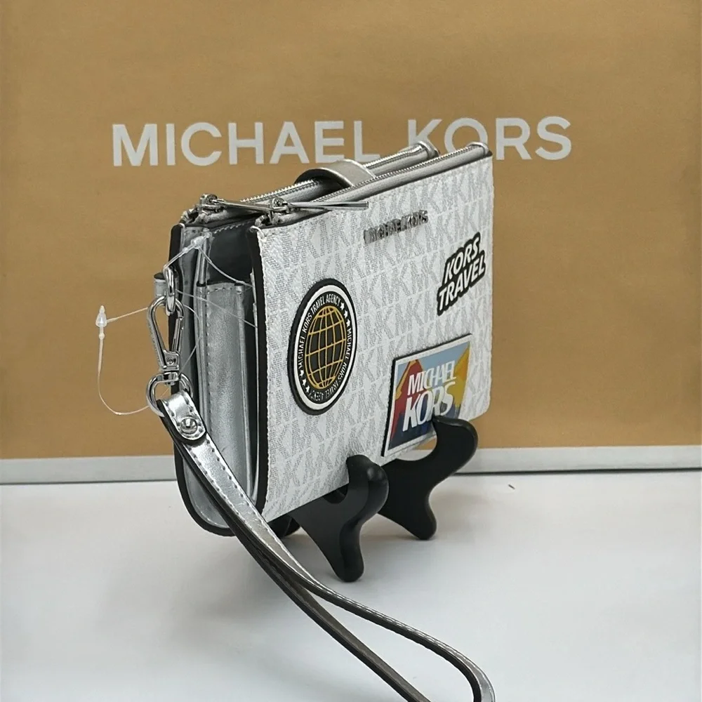 Michael kors Jet Set Travel Large Embellished Signature Logo Wristlet Optic Whit